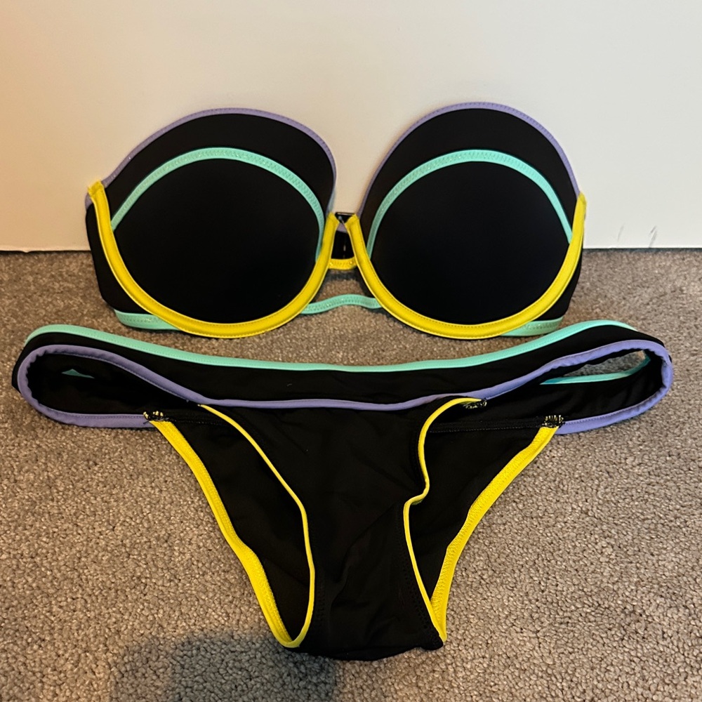 Victoria's Secret Black Bikini with Yellow and Purple Trim